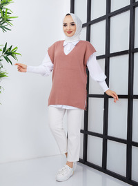 V-Ausschnitt Strickpullover Rose SAHRA BUTİK