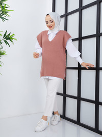 V-Ausschnitt Strickpullover Rose SAHRA BUTİK