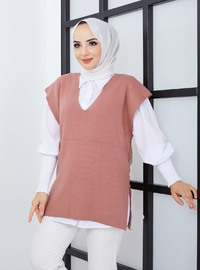 V-Ausschnitt Strickpullover Rose SAHRA BUTİK