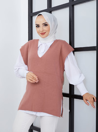 V-Ausschnitt Strickpullover Rose SAHRA BUTİK