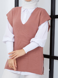 V-Ausschnitt Strickpullover Rose SAHRA BUTİK