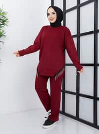 Knitwear Co-Ord Set With Chain Pants Burgundy