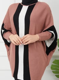 Front Striped Bat Sweater Tunic Rose