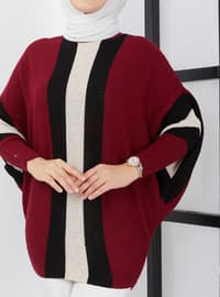 Front Striped Bat Sweater Tunic Burgundy