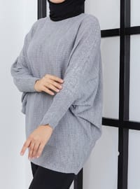 Gray - Boat neck - Unlined - Knit Tunics