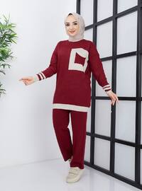 Maroon - Unlined - Crew neck - Knit Suits