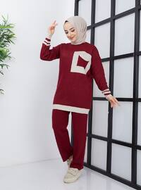 Maroon - Unlined - Crew neck - Knit Suits