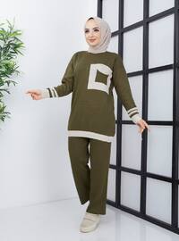 Knitwear Co-Ord Set With Pockets And Pants Khaki