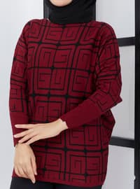 Patterned Bat Sweater Tunic Burgundy