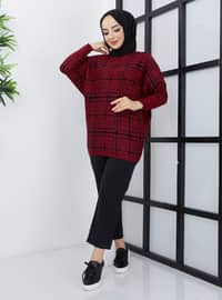 Patterned Bat Sweater Tunic Burgundy