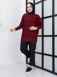 Patterned Bat Sweater Tunic Burgundy