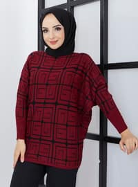 Patterned Bat Sweater Tunic Burgundy