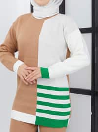 Beige - Green - Stripe - Unlined - Crew neck - Knit Suits