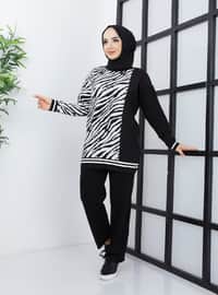Zebra Patterned Knitwear Co-Ord Set With Pants Black