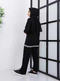Zebra Patterned Knitwear Co-Ord Set With Pants Black