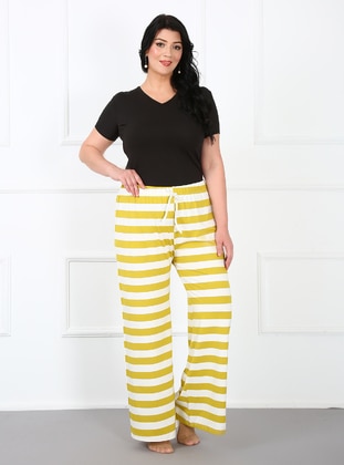 Yellow - Stripe - Pyjama Bottoms - AKBENİZ