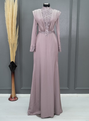 Violet - Fully Lined - Crew neck - Modest Evening Dress - MİNELİA