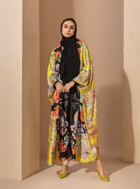  - Printed - Floral - Multi - Unlined - Crew neck - Abaya