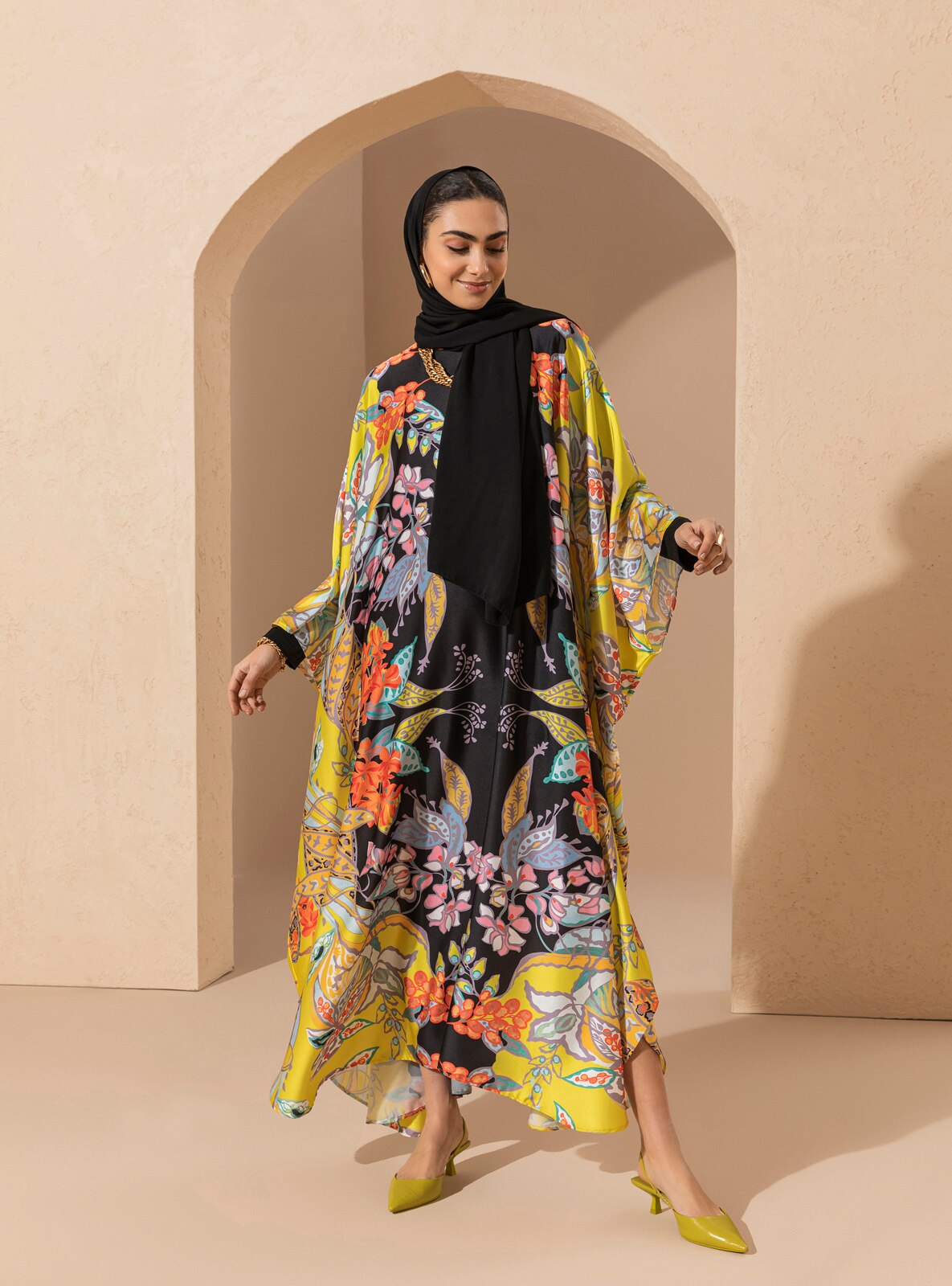  - Printed - Floral - Multi - Unlined - Crew neck - Abaya