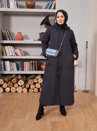 Faux Fur Hooded Trenchcoat Navy Blue