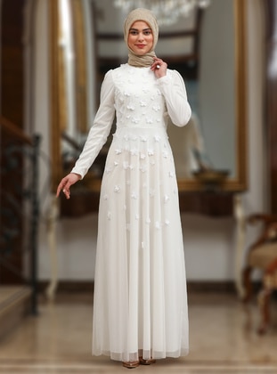 White - Fully Lined - Crew neck - Modest Evening Dress - Sure