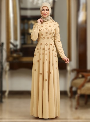 Mustard - Fully Lined - Crew neck - Modest Evening Dress - Sure