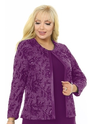 Plus Size Jacket & Blouse Duo Suit Purple