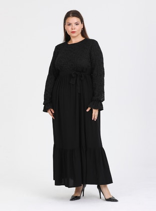 Plus Size Dantelle Detailed Modest Dress Black