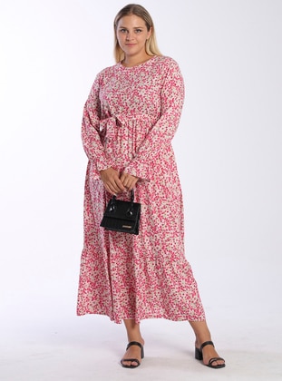 Plus Size Patterned Modest Dress Pink