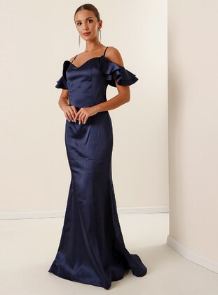 Fully Lined - Blue - Evening Dresses - By Saygı