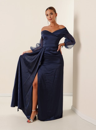 Fully Lined - Blue - Evening Dresses - By Saygı