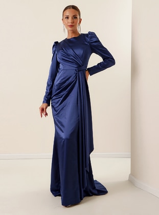 Blue - Fully Lined - Crew neck - Modest Evening Dress - By Saygı
