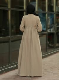 Shirred Pocket Dress Beige