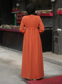 Shirred Pocket Dress With Shirred Waist Terra-Cotta