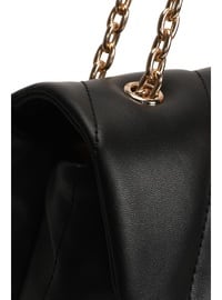  Chain Strap Patterned Women's Hand And Shoulder Bag Black