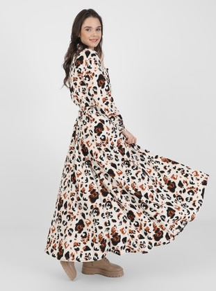 Leopard - Leopard - Point Collar - Fully Lined - Modest Dress - Muni Muni