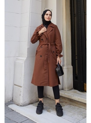 Double-Breasted Hijab Trenchcoat Brown