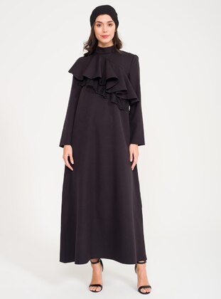 Black - Crew neck - Unlined - Modest Dress - Al Tatari