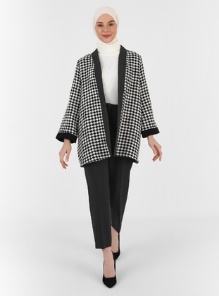 Black - Houndstooth - Double-Breasted - Unlined - Poncho - Tavin