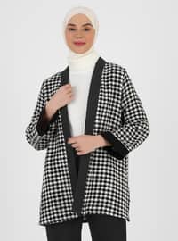 Black - Houndstooth - Double-Breasted - Unlined - Poncho