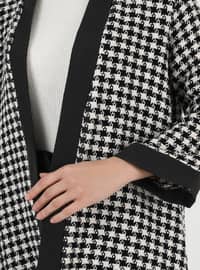Black - Houndstooth - Double-Breasted - Unlined - Poncho