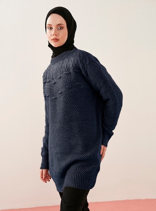 Solid Brass Knit And Chickpea Patterned Knitwear Tunic Indigo