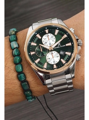 Daniel Klein Men's Steel Watch Edk10028 (Bracelet Gift) Silver Color Color Green