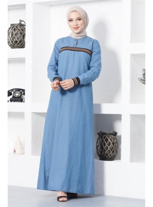 Rib Detailed Hijab Open Jeans Dress