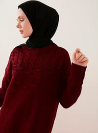Solid Knit And Chickpea Patterned Knitwear Tunic Burgundy