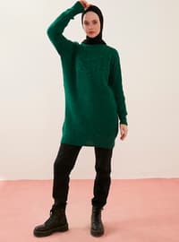 Solid Brass Knit And Chickpea Patterned Knitwear Tunic Emerald