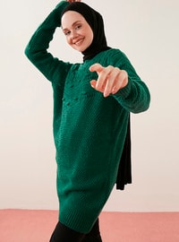 Solid Brass Knit And Chickpea Patterned Knitwear Tunic Emerald