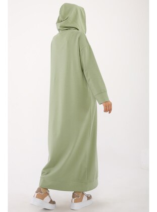 Basic Hooded Knitted Cotton Dress Pale Green