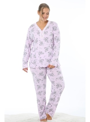 Patterned Lycra Natural Fabric Long Sleeve Pajama Set Lilac