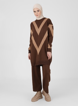 Tunic&Pants Knitwear Co-Ord Set Brown